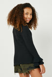 GN4128 BLACK Girls Double Ruffled Long Sleeve Knit Top Side