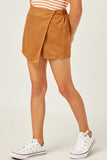 GN4212 CAMEL Girls Suede Elastic Waist Skirt Front