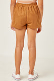 GN4212 CAMEL Girls Suede Elastic Waist Skirt Back