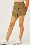 GN4212 OLIVE Girls Suede Elastic Waist Skirt Side