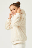 GN4234 CREAM Girls Soft Fleece Hooded Zip Up Jacket Side