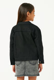 GN4256 BLACK Girls Slouchy Fit Stretch Raw Edge Detail Colored Denim Jacket Back