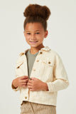 GN4256 CREAM Girls Slouchy Fit Stretch Raw Edge Detail Colored Denim Jacket Front