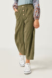 GN4267 OLIVE Girls Brushed Elastic Waist Wide Leg Pants Front