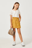 GN4268 MUSTARD Girls Brushed Button Detail Patch Pocket Paper bag Skirt Full Body