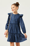 Button Up Ruffled Chambray Dress