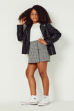 GN4306 BLACK Girls Buttoned Checkered Print Wrap Skort Front