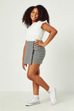 GN4306 BLACK Girls Buttoned Checkered Print Wrap Skort Side