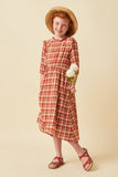 Ruffle Neck Long Elbow Sleeve Plaid Dress