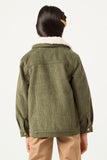 GN4359 OLIVE Girls Fleece Fur Trimmed Corduroy Sherpa Jacket Back