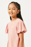 GN4380 PINK Girls Puff Sleeve Knit T Shirt Detail