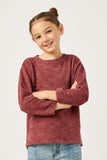 GN4446 MAUVE Girls Textured Waffle Chenille Long Sleeve Top Front