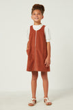 GN4461 BRICK Girls Zip Up Sleeveless Corduroy Dress Full Body