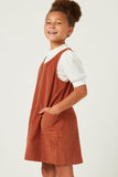 GN4461 BRICK Girls Zip Up Sleeveless Corduroy Dress Side