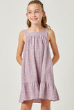 GN4478 LAVENDER Girls Textured Checkered Ruffle Hem Sleeveless Dress Front