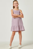 GN4478 LAVENDER Girls Textured Checkered Ruffle Hem Sleeveless Dress Full Body