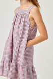 GN4478 LAVENDER Girls Textured Checkered Ruffle Hem Sleeveless Dress Side