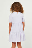 GN4480 LAVENDER Girls Textured Knit Roundneck Tiered Knit Dress Back