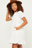 GN4497 OFF WHITE Girls Ruffle Tiered Cinch Sleeve Swiss Dot Dress Side