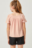 GN4526 MAUVE Girls Textured Knit Short Sleeve Top Back