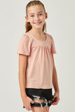 GN4526 MAUVE Girls Textured Knit Short Sleeve Top Side