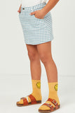 GN4527 DENIM Girls Gingham Buttoned Denim Skirt Front