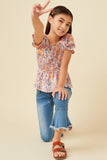 GN4539 BLUSH Girls Floral Puff Sleeve Smocked Top Full Body