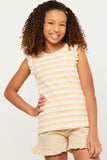 GN4574 CORAL Girls Ribbed Knit Multi Stripe Ruffled Tank Front