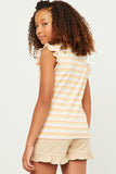 GN4574 CORAL Girls Ribbed Knit Multi Stripe Ruffled Tank Back