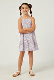 GN4590 BLUE Girls Floral Print Tiered Sleeveless Dress Full Body