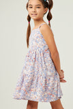 GN4590 BLUE Girls Floral Print Tiered Sleeveless Dress Detail