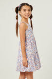 GN4590 BLUE Girls Floral Print Tiered Sleeveless Dress Side