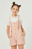 GN4644 BLUSH Girls Striped Button Detail Tie Knot Romper Front