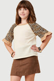 GS0001 Oatmeal Smithsonian Cheetah Sleeve Raglan Knit Top Front