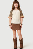 GS0001 Oatmeal Smithsonian Cheetah Sleeve Raglan Knit Top Full Body