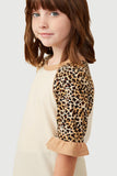 GS0001 Oatmeal Smithsonian Cheetah Sleeve Raglan Knit Top Side