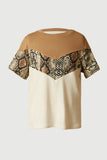 GS0002 Tan Smithsonian Snake Paneled Color Block Knit Top Front