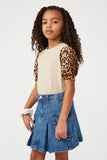 GS0003 Oatmeal Smithsonian Cheetah Puff Sleeve Knit Top Side