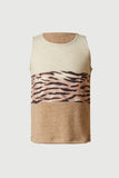 GS0004 Oatmeal Smithsonian Tiger Print Color Block Knit Tank Front 2