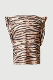 GS0005 Orange Smithsonian Tiger Print Ruffled Knit Tank Front 2