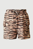 GS0006 Orange Smithsonian Tiger Print Patch Pocket Knit Shorts Front