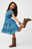 GS0007 Blue Smithsonian Butterfly Smocked Waist Dress Front