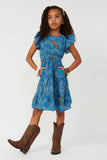 GS0007 Blue Smithsonian Butterfly Smocked Waist Dress Full Body