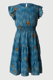 GS0007 Blue Smithsonian Butterfly Smocked Waist Dress Front 2