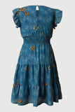 GS0007 Blue Smithsonian Butterfly Smocked Waist Dress Back