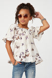 Smithsonian Butterfly Print Ruffled Square Neck Top