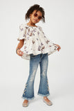 GS0008 Oatmeal Smithsonian Butterfly Print Ruffled Square Neck Top Full Body