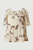 GS0008 Oatmeal Smithsonian Butterfly Print Ruffled Square Neck Top Back