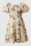 GS0009 Oatmeal Smithsonian Butterfly Print Smocked Dress Front