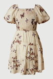 GS0009 Oatmeal Smithsonian Butterfly Print Smocked Dress Back